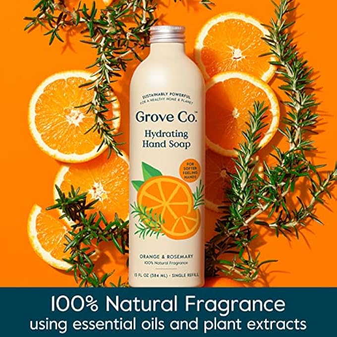 Grove Co. HYDRATING GEL HAND SOAP REFILLS (3 X 13 FL OZ) PLASTIC-FREE LIQUID HANDS CLEANER REFILL SET, LEAVES HANDS SOFT AND CLEAN, 100% NATURAL ORANGE & ROSEMARY FRAGRANCE - Image 4